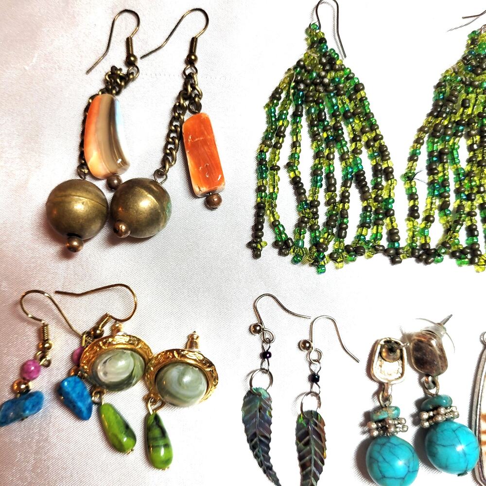 13 Pc Earrings Lot Retro Boho Western Southwestern Dangle Beaded Gemstone Chips - Picture 5 of 9